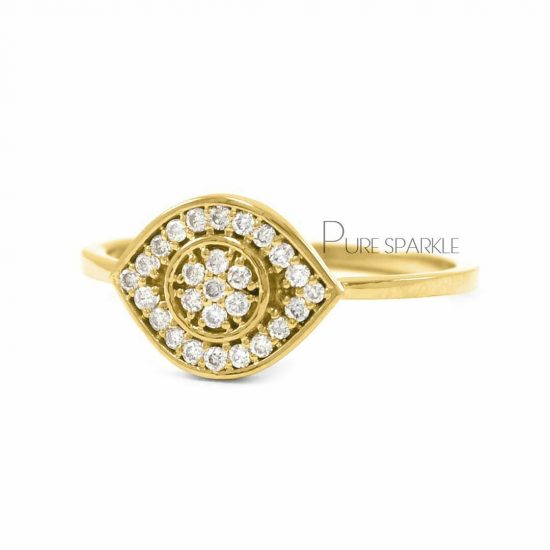 14K Gold 0.18 Ct. Diamond Evil Eye Ring Fine Jewelry Size - 3 to 8 US