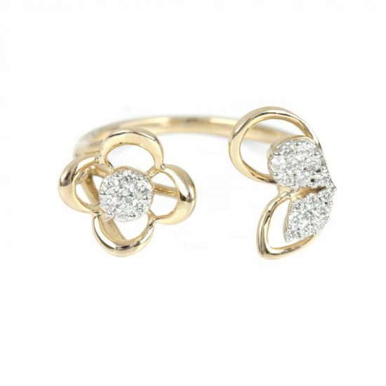14K Gold 0.18 Ct. Diamond Floral Design Open Cuff Ring Fine Jewelry