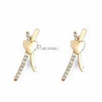14K Gold 0.18 Ct. Diamond Heart & Bar Ear Climber Earrings Fine Jewelry