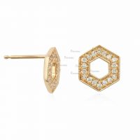 14K Gold 0.18 Ct. Diamond Honeycomb Milgrain Stud Earrings Fine Jewelry