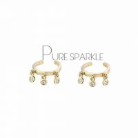 14K Gold 0.18 Ct. Diamond Cuff Earrings Handmade Fine Jewelry