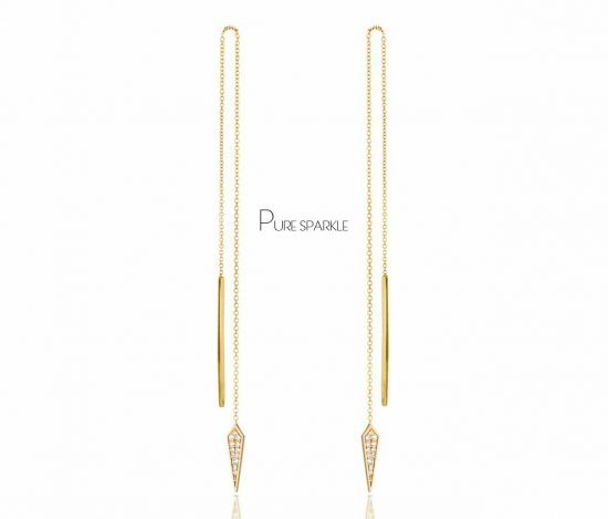 14K Gold 0.18 Ct. Diamond Shield Bar Double Piercing Threader Earrings