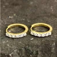 14K Gold 0.18 Ct. Diamond Tiny Huggie Hoop Earrings Fine Jewelry