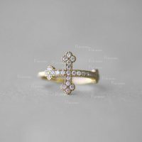 14K Gold 0.18 Ct. Diamond Unique Cross Design Ring Fine Jewelry
