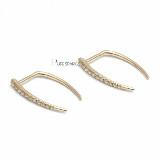 14K Gold 0.18 Ct. Diamonds 17 mm Hook Earrings Anniversary Fine Jewelry