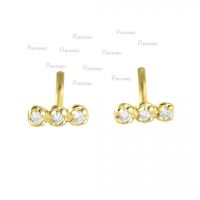 14K Gold 0.18 Ct. Three Diamond 8 mm Handmade Stud Earrings Fine Jewelry