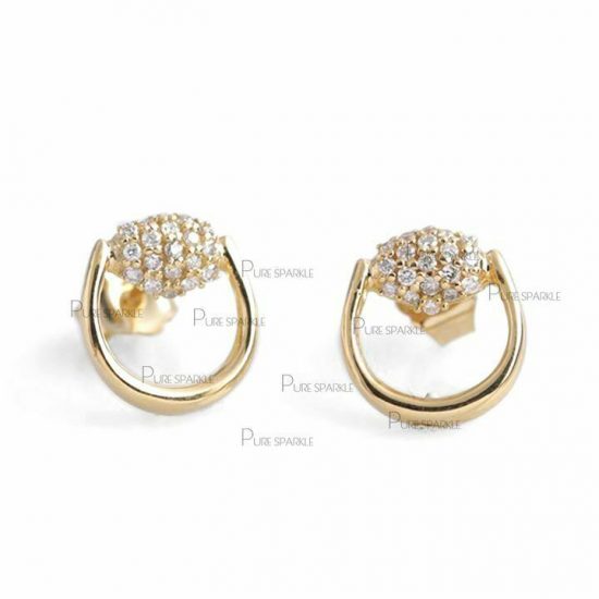 14K Gold 0.20 Ct. Dainty Diamond Horseshoe Studs Earrings Fine Jewelry