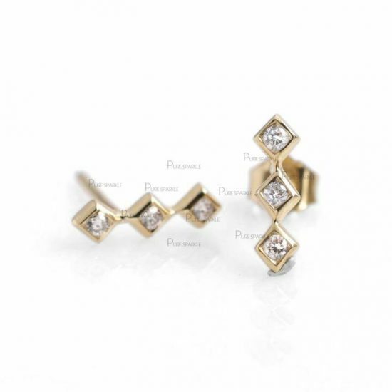 14K Gold 0.20 Ct. Dainty Diamond Minimalist Studs Earrings Fine Jewelry