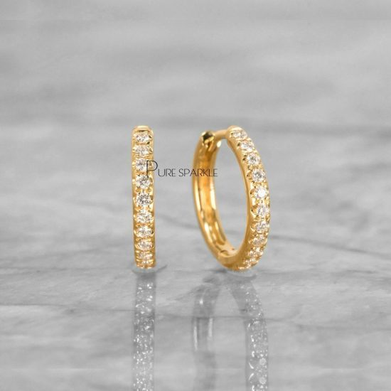 14K Gold 0.20 Ct. Diamond 12 mm Hoop Earrings Wedding Fine Jewelry