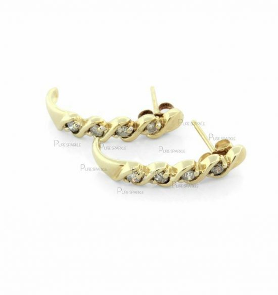 14K Gold 0.20 CT. Diamond Braided Half Huggie Hoop Earrings Fine Jewelry