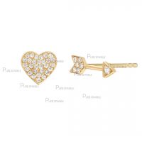 14K Gold 0.20 Ct. Diamond Heart Arrow Stud Earrings Fine Jewelry
