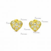14K Gold 0.20 Ct. Diamond Heart Studs Earrings Fine Jewelry