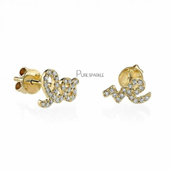 14K Gold 0.20 Ct. Diamond Love Earrings Birthday Gift Fine Jewelry