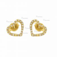 14K Gold 0.20 Ct. Diamond Love Heart Earrings Fine Jewelry
