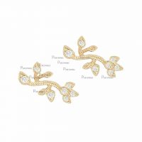 14K Gold 0.20 Ct. Diamond Milgrain Leaf Design Earrings Fine Jewelry