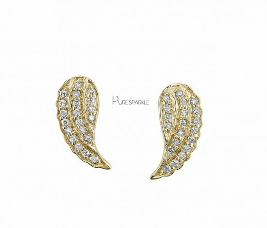 14K Gold 0.20 Ct. Diamond Mini Wing Studs Earrings Fine Jewelry