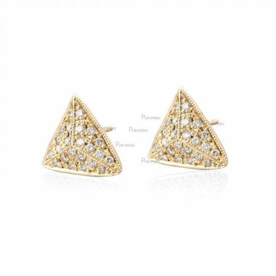 14K Gold 0.20 Ct. Diamond Pyramid Shape Studs Earrings Fine Jewelry