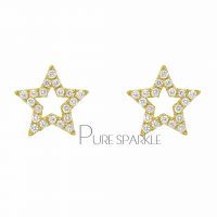14K Gold 0.20 Ct. Diamond Star Shape Studs Earrings Celestial Jewelry