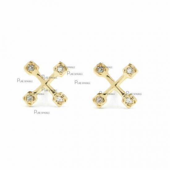 14K Gold 0.20 Ct. Diamond Tiny Suncatcher Cross Earrings Fine Jewelry
