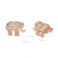 14K Gold 0.20 Ct. Diamonds Elephant Shape Earrings Handmade Fine Jewelry