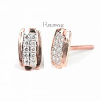 14K Gold 0.20 Ct. Pave Diamond Bar Stud Earrings Engagement Gift For Her