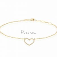 14K Gold 0.21 Ct. Pave Diamond Unique Heart Charm Bracelet Fine Jewelry