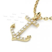14K Gold 0.22 Ct. Diamond Anchor Charm Pendant Necklace Fine Jewelry