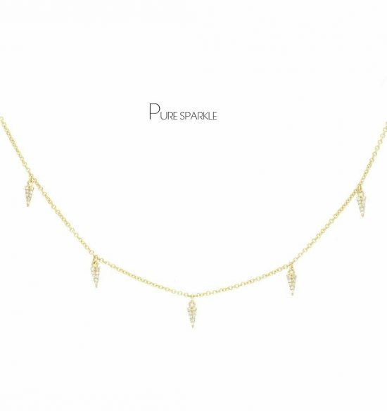 14K Gold 0.22 Ct. Diamond Arrowhead Charms Necklace Fine Jewelry