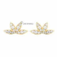 14K Gold 0.22 Ct. Diamond Leaf Floral Design Studs Earrings Fine Jewelry