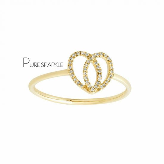 14K Gold 0.22 Ct. Diamond Love Heart Birthday Gift Ring Fine Jewelry