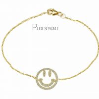 14K Gold 0.22 Ct. Diamond Smiley Emoji Charm Chain Bracelet Fine Jewelry