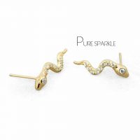14K Gold 0.22 Ct. Diamond Snake Design Earrings Birthday Fine Jewelry
