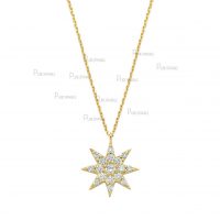 14K Gold 0.22 Ct. Diamond Star Charm Pendant Necklace Fine Jewelry