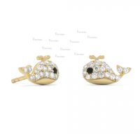 14K Gold 0.22 Ct. White And Black Diamond Fish Stud Earring Fine Jewelry
