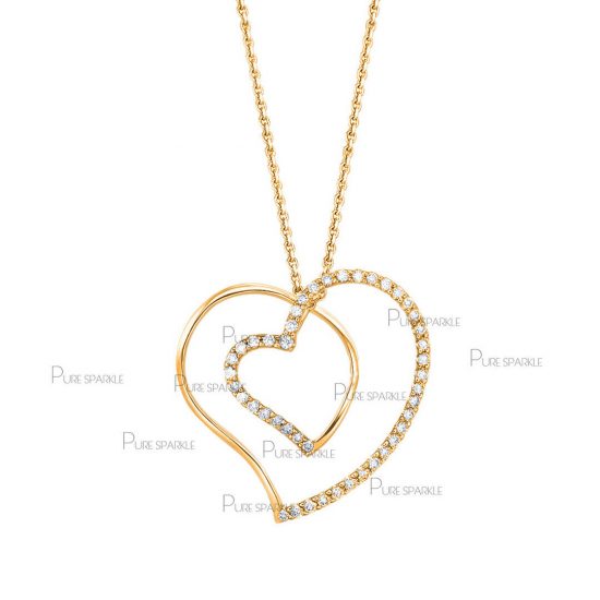 14K Gold 0.22Ct. Diamond Unique Heart Pendant Necklace Engagement Gift