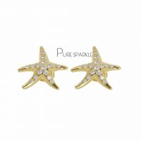 14K Gold 0.23 Ct. Diamond 10 mm Star Fish Earrings Fine Jewelry