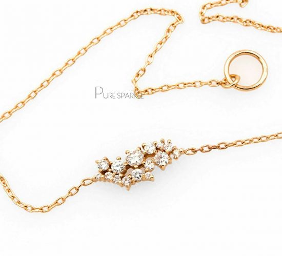 14K Gold 0.23 Ct. Diamond Cluster Chain Woman's Bracelet Fine Jewelry