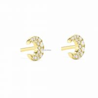 14K Gold 0.23 Ct. Diamond Crescent Moon Earrings Christmas Fine Jewelry