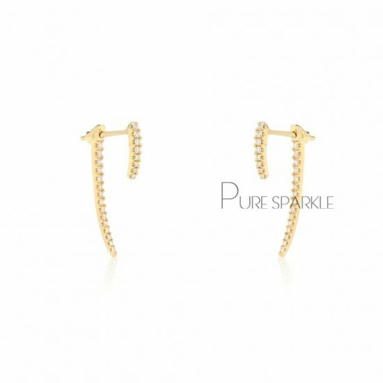 14K Gold 0.30 Ct. Diamond Double Bar Jacket Studs Earrings Fine Jewelry