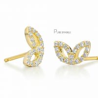 14K Gold 0.24 Ct. Diamond Beautiful Floral Studs Earrings Fine Jewelry