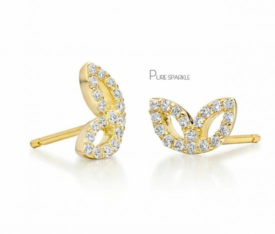 14K Gold 0.24 Ct. Diamond Beautiful Floral Studs Earrings Fine Jewelry
