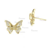 14K Gold 0.24 Ct. Diamond Butterfly Studs Earrings Fine Jewelry