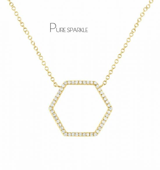 14K Gold 0.24 Ct. Diamond Honeycomb Pendant Necklace Fine Jewelry