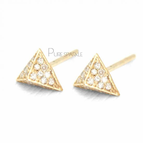 14K Gold 0.24 Ct. Diamond Pyramid Shape Studs Earrings Fine Jewelry