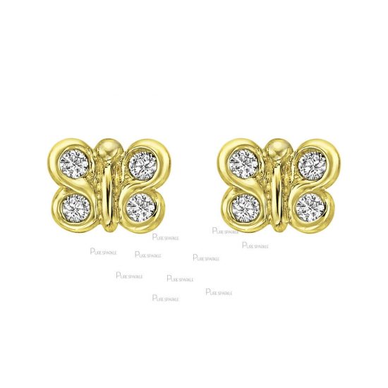 14K Gold 0.24 Ct. Diamond Special Butterfly Studs Earrings Fine Jewelry