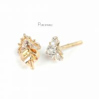 14K Gold 0.24 Ct. Diamond Tiny Floral Stud Earrings Wedding Gift For Her