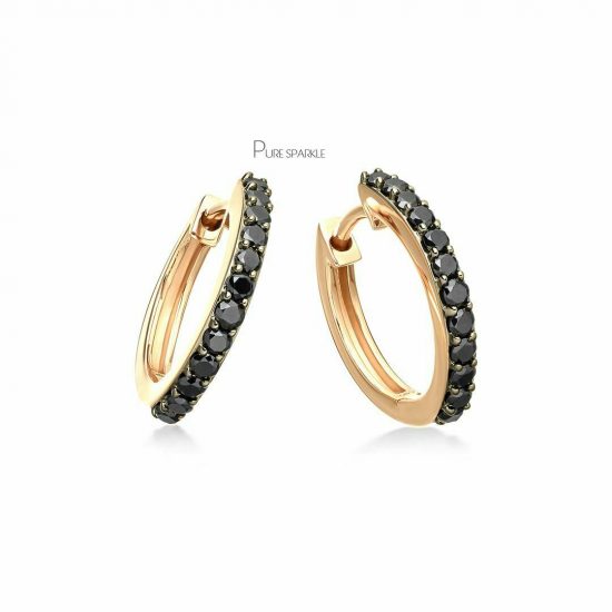 14K Gold 0.35 Ct. Black Diamond Hoop Earrings Fine Jewelry-New Arrival