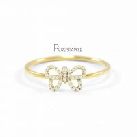 14K Gold 0.25 Ct. Diamond Butterfly Ring Fine Jewelry Size - 3 to 8 US