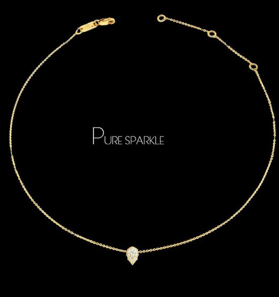 14K Gold 0.20 Ct. Diamond Pear Shape Pendant Necklace Fine Jewelry