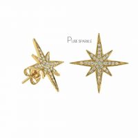 14K Gold 0.25 Ct. Diamond Starburst Earrings Christmas Fine Jewelry